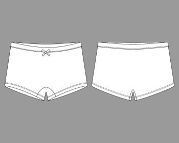 Kids mini short knickers underwear. Lady underpants. Female white knickers. Women panties isolated on gray background. Vector illustration. Kids mini short knickers underwear. Lady underpants. Female white knickers.