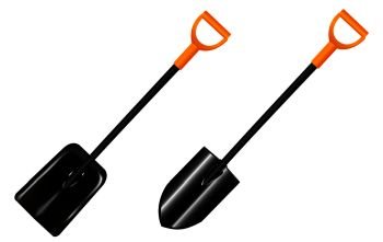 Garden spade tools set isolated on background. Quality 3d illustration mockup. Shovel with handle.. Garden spade tools set isolated on background. 3d