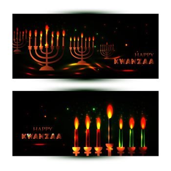 Horizontal Banners set for Kwanzaa with traditional colored and candles representing the Seven Principles or Nguzo Saba .. Horizontal Banners for Kwanzaa with traditional colored and candles representing the Seven Principles or Nguzo Saba .