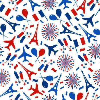 Bastille Day, Independence Day of France, symbols. Seamless pattern with symbol of France.. Bastille Day, Independence Day of France, symbols. Seamless pattern with symbol of celebration.
