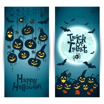 Halloween background of cheerful pumpkins with moon. Banners set.. Halloween background of cheerful pumpkins with moon. Banners set