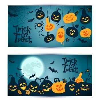 Halloween background of cheerful pumpkins with moon. Banners set.. Halloween background of cheerful pumpkins with moon. Banners set