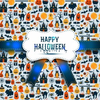 Seamless pattern of halloween for autumn celebration with icons in flat style.. Seamless pattern of halloween for autumn celebration with icons 