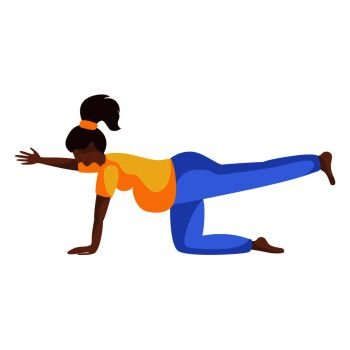 Young african american pregnant woman doing yoga, pretty girl is in yoga pose doing exercise and meditation. Female character in flat style. Isolated figure on white background, vector illustration. Yoga Different People 