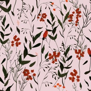 Botanical motifs with daisies. Isolated seamless flower pattern. Vintage background. Hand drawn vector illustration.