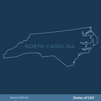 North Carolina - Outline States of USA Vector Template, stroke editable Illustration Design. Vector EPS 10.