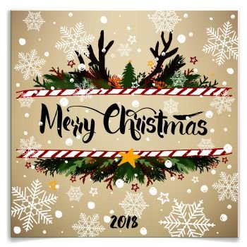 Greeting card Happy new year and Merry Christmas with snow. Lettering Merry Christmas and Happy New Year