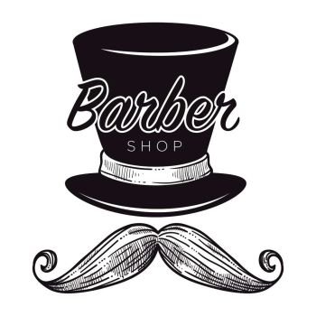 Barber shop label, isolated monochrome sketch outline service for men vector. Cutting beard and hair, hairdos for gentleman, scissors and award of best hairdressers place. Vintage style of logotype. Barber shop label, isolated monochrome sketch outline service for men vector.