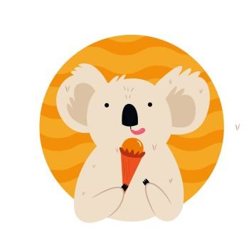 Cute koala character eating ice cream. Cartoon style for children. Cute funny koala character eating ice cream