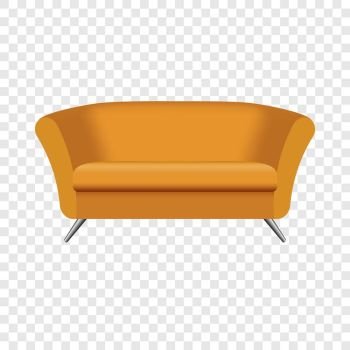 Oval orange sofa mockup. Realistic illustration of oval orange sofa vector mockup for on transparent background. Oval orange sofa mockup, realistic style