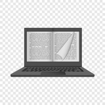 Laptop reading mockup. Realistic illustration of laptop reading vector mockup for on transparent background. Laptop reading mockup, realistic style