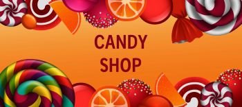Sweet candy shop concept banner. Realistic illustration of sweet candy shop vector concept banner for web design. Sweet candy shop concept banner, realistic style