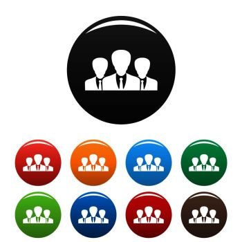 Political group icons set 9 color vector isolated on white for any design. Political group icons set color