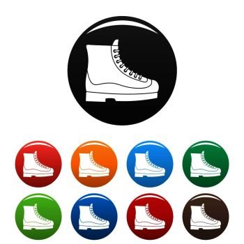 Boots icons set 9 color vector isolated on white for any design. Boots icons set color