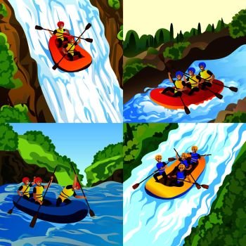 Rafting banner set. Cartoon illustration of rafting vector banner set for web design. Rafting banner set, cartoon style