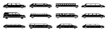 Modern limousine icons set. Simple set of modern limousine vector icons for web design on white background. Modern limousine icons set, simple style