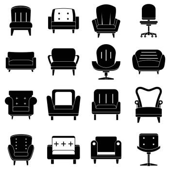 Armchair furniture icons set. Simple set of armchair furniture vector icons for web design on white background. Armchair furniture icons set, simple style