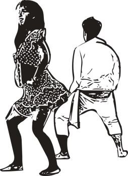 drawing of couples dancing vector illustration