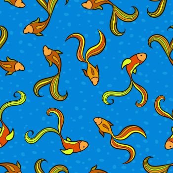Cute marine seamless pattern with fish. Texture for wallpapers, fabric, wrap, web page backgrounds, vector illustration