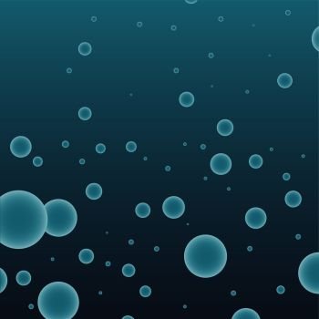 Vector water drops soap bubbles deep waters dark blue background