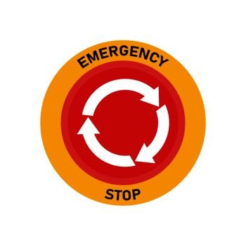 Emergency stop button. Red warning press button. Call support. EPS 10. Emergency stop button. Red warning press button. Call support.