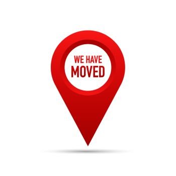We have moved. Moving office sign. Clipart image isolated on red background. Vector illustration.. We have moved. Moving office sign. Clipart image isolated on red background. Vector stock illustration.