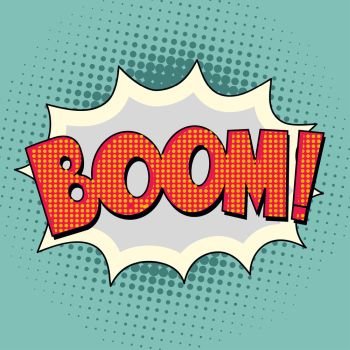 Boom Comic Book Bubble Text on a dots pattern background in Pop-Art  Retro Style. Boom Comic Book Bubble Text