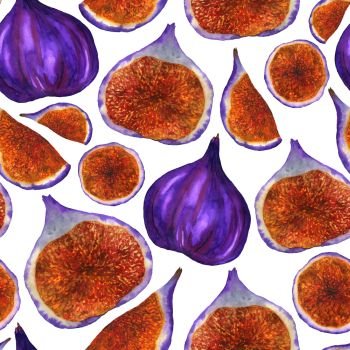 Watercolor figs seamless pattern. Hand illustration on a white background. Suitable for the design of home textiles, stationery, postcards, napkins and more.