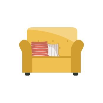 Yellow armchair wih cushions, vector illustration