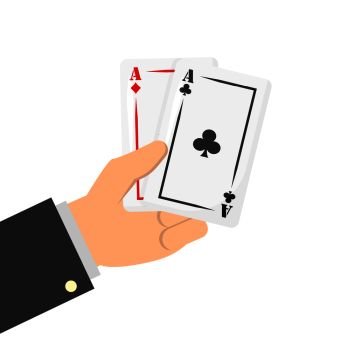 cards game poker in hand in flat style. cards game poker in hand in flat