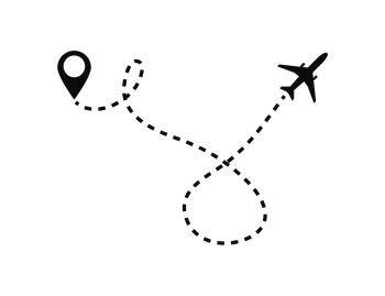 airplane line path with start point vector icon. airplane line path with start point vector