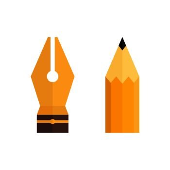 pen and pencil tip color icons in flat style. pen and pencil tip color icons in flat