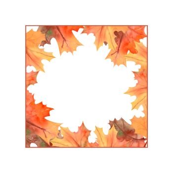 Square frame with autumn leaves on white isolated background . Watercolor illustration. Square frame with autumn leaves on white isolated background . Watercolor illustration.