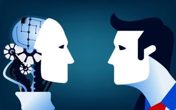 Humans vs Robots. Concept business illustration. Vector flat