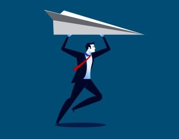 Businessman and paper airplanes. Concept business success vector illustration.