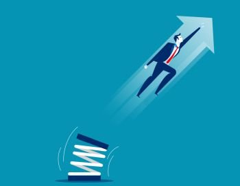 Businessman high jump with springboard. Concept business vector illustration