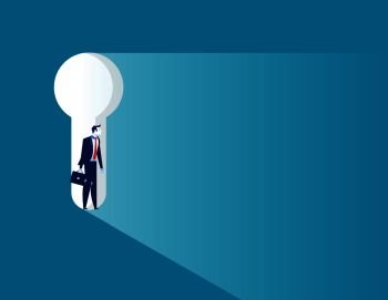 Businessman standing in keyhole. Concept business vector illustration.