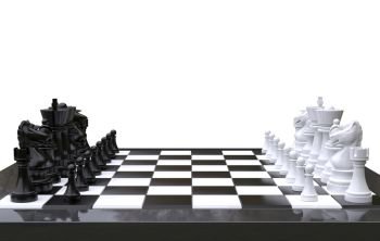 3d rendering Chess on a chess board,isolated white background
