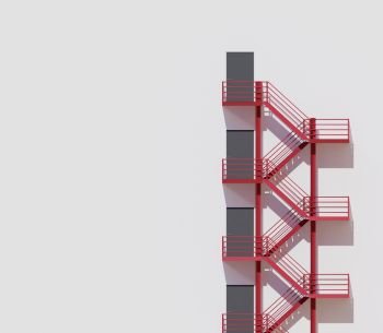 minimal architecture building white wall red stairs ,3d rendering