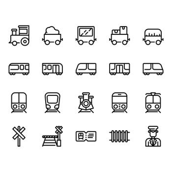 Train stations related icon set
