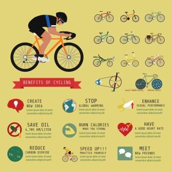 benefits of cycling bicycle, infographic, flat style