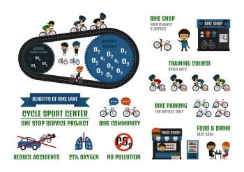 cycle sport center, one stop service  project infographic, isolated on white background