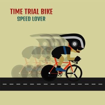 hipster cyclist on time trial bike, flat and pastel style