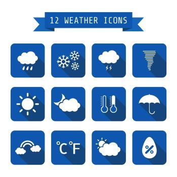 set of  weather icon with shadow, flat style