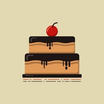 retro flat cake with cherry, vintage style