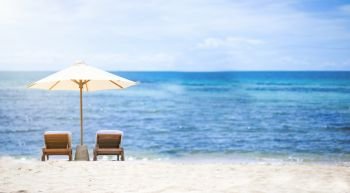 Beach vacation Concept with chair and blue sky. Summer vacation travel holiday design