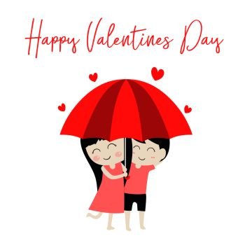Flat Cute Cartoon Character Couple Love in Valentine’s Day Isolated on white background