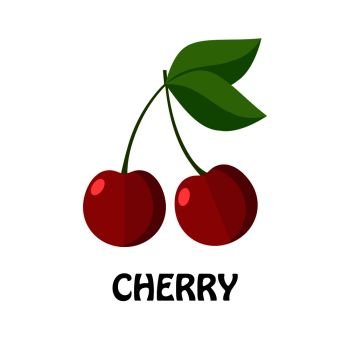 Vector Illustration Flat Cherry isolated on white background , minimal style , Raw materials fresh fruit