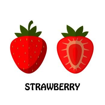 Vector Illustration Flat Strawberry isolated on white background , minimal style , Raw materials fresh fruit