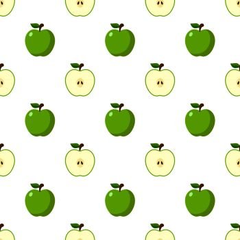 Illustration Seamless pattern Flat Green Apple isolated on white background , fruit patterns texture fabric , wallpaper minimal style , Raw materials fresh fruits , vector